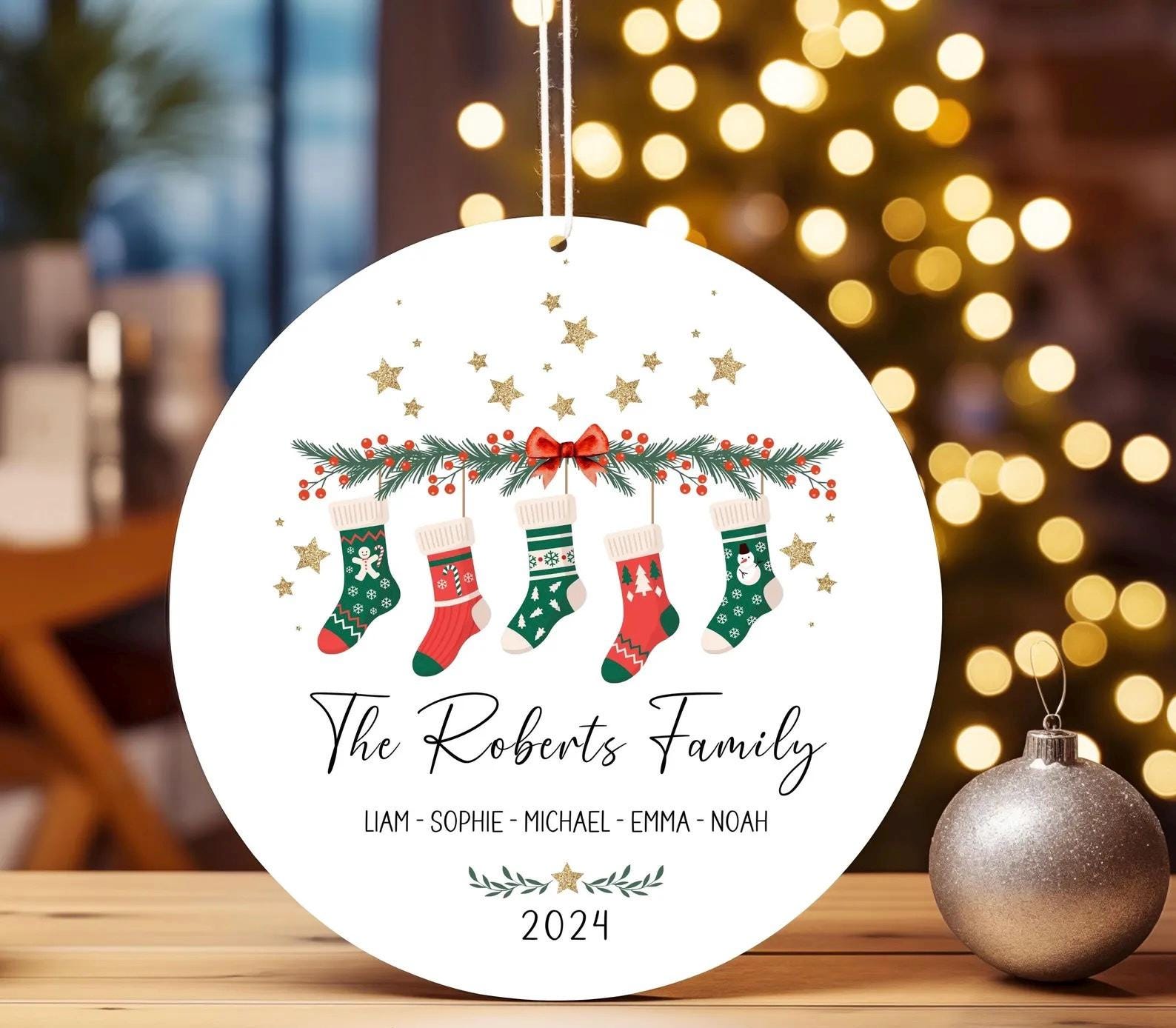 Personalised Christmas Decoration. Family decoration. Decoration with names. Stocking. Gnome. Tree decoration.