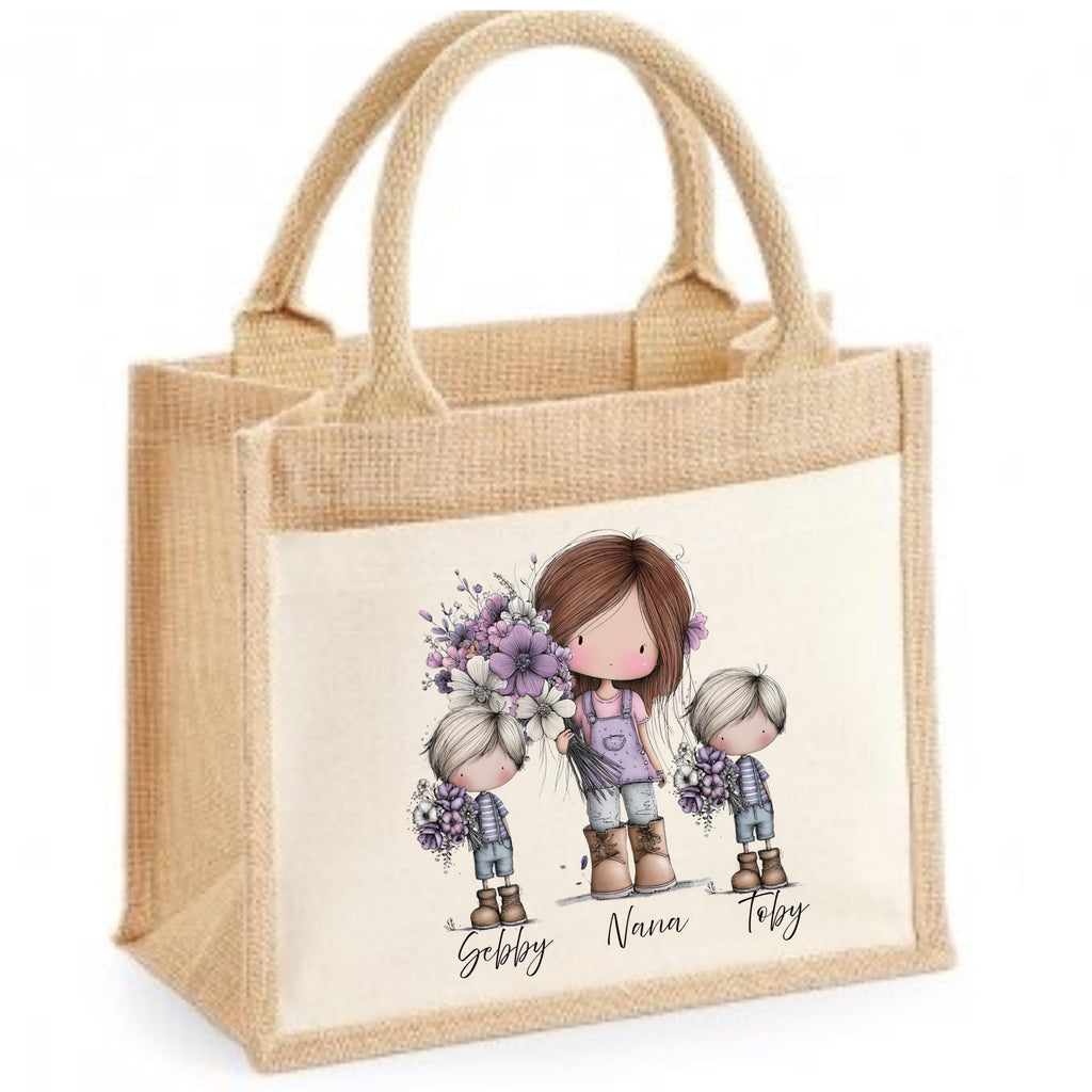 Mum gift idea. Bag. Custom print design. Personalisation options. Jute Shopping bag.