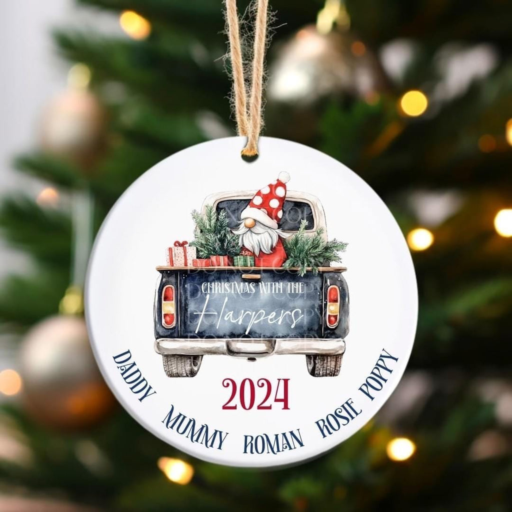 Personalised Christmas Decoration. Family decoration. Decoration with names. Stocking. Gnome. Tree decoration.