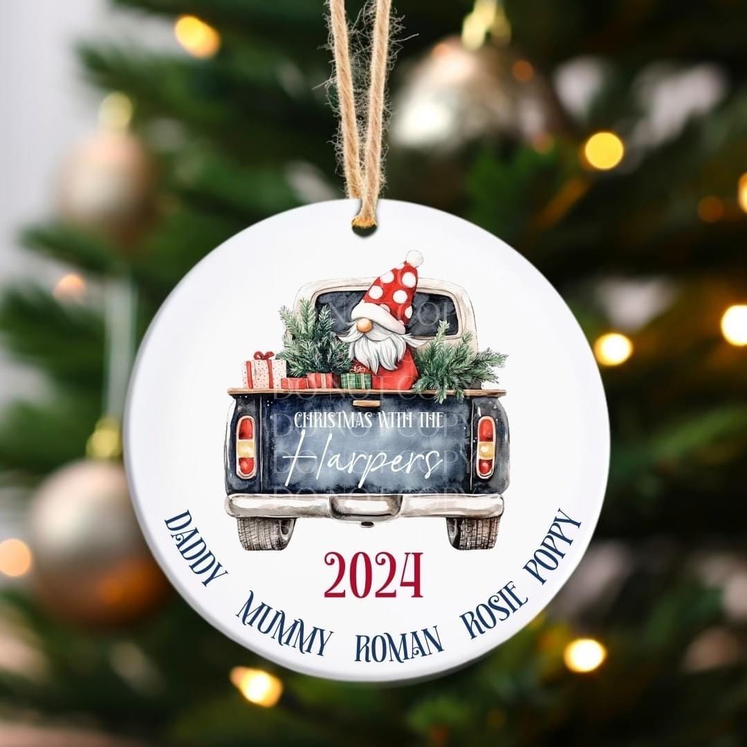 Personalised Christmas Decoration. Family decoration. Decoration with names. Stocking. Gnome. Tree decoration.
