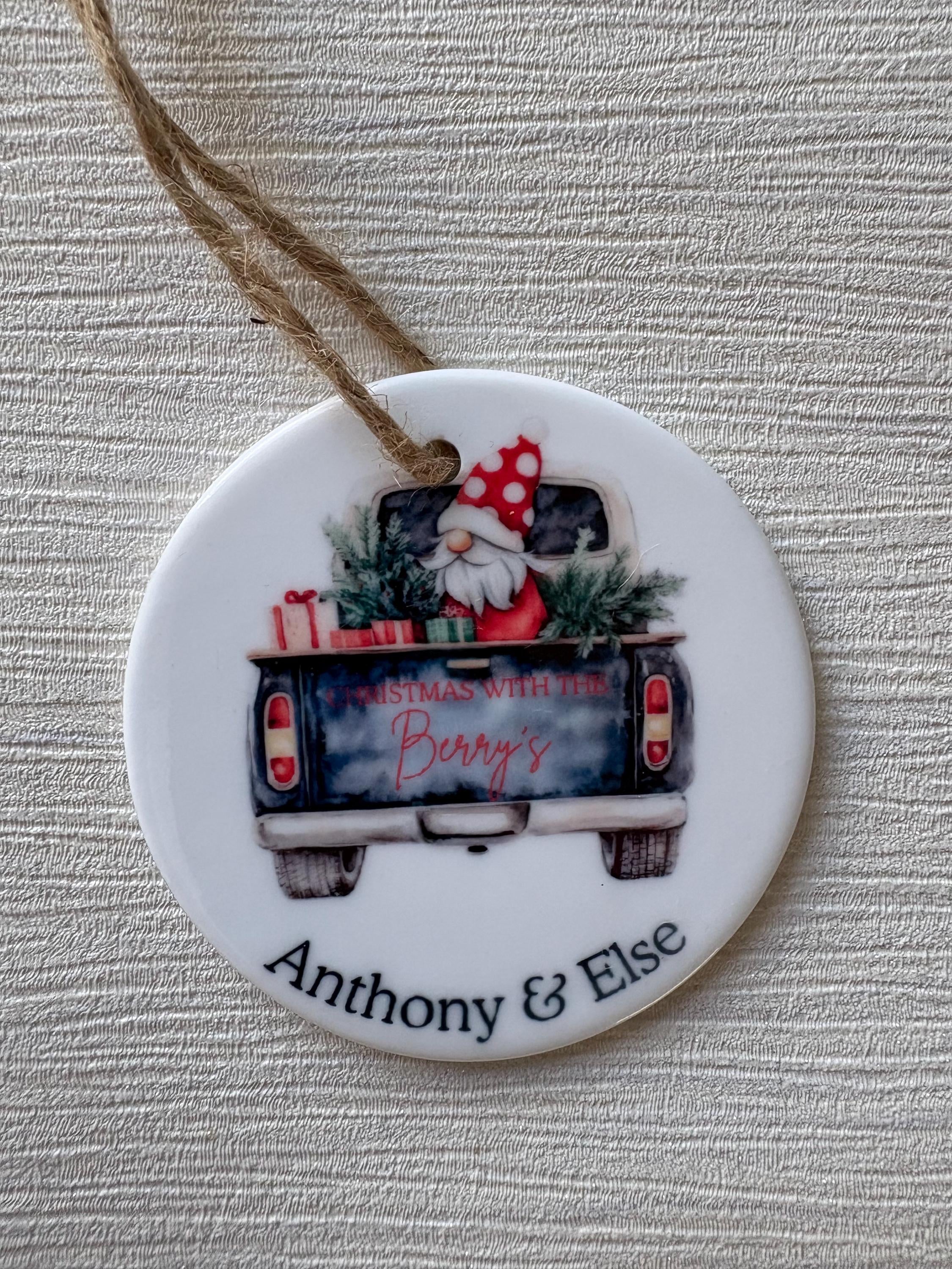 Personalised Christmas Decoration. Family decoration. Decoration with names. Stocking. Gnome. Tree decoration.