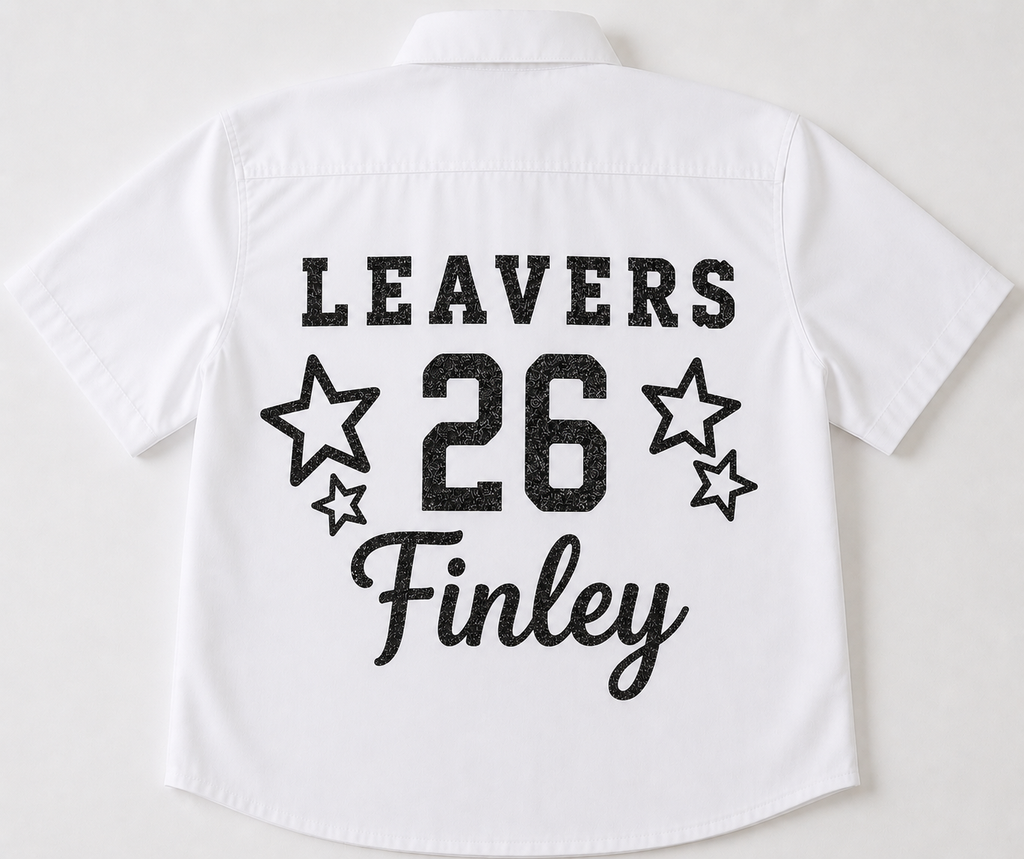 Leavers Shirt Transfers. Personalised. Ready to iron on.
