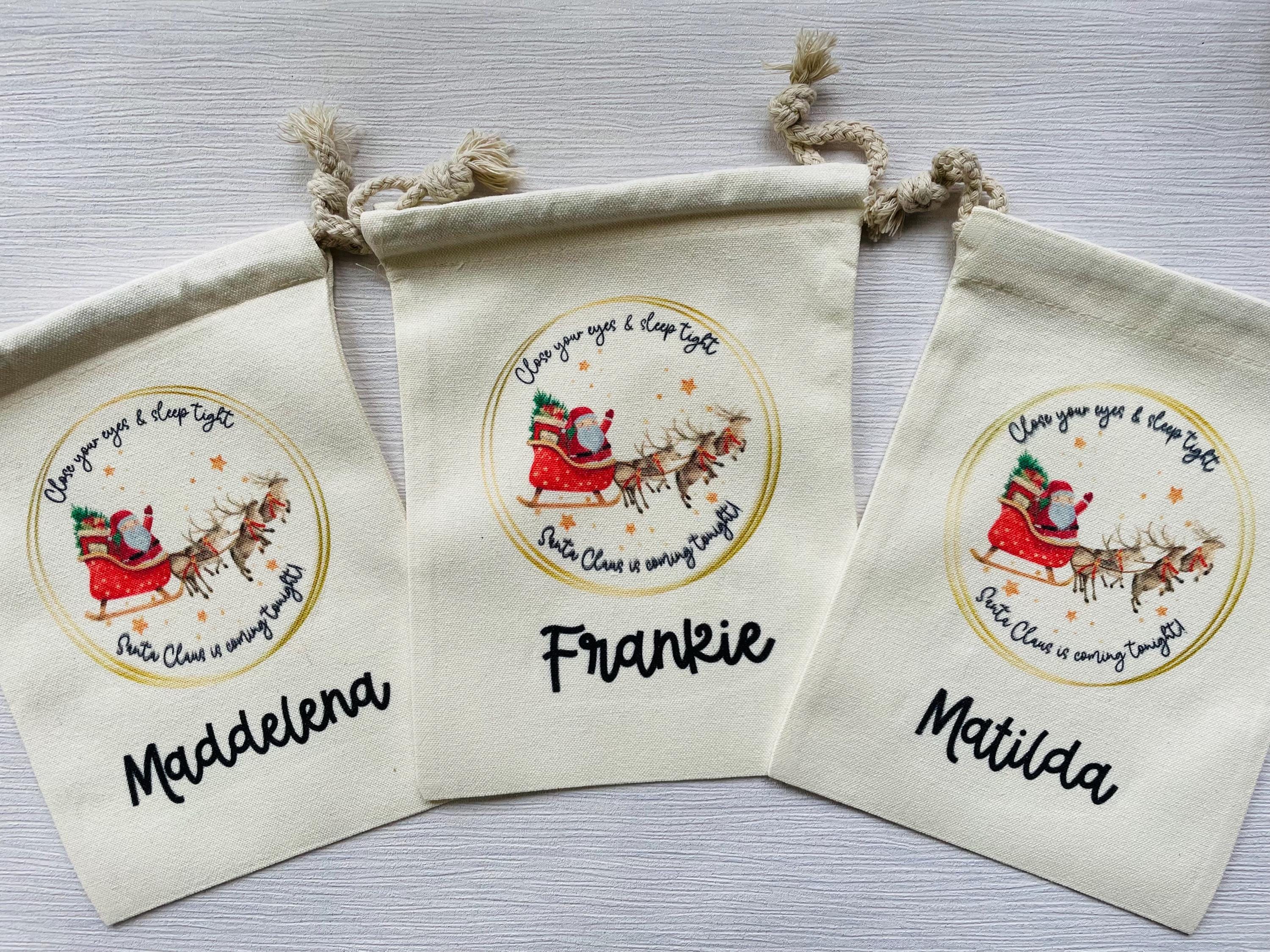 Personalised Christmas Eve bag, small bag with treat cones! Christmas bag. Stocking filler.