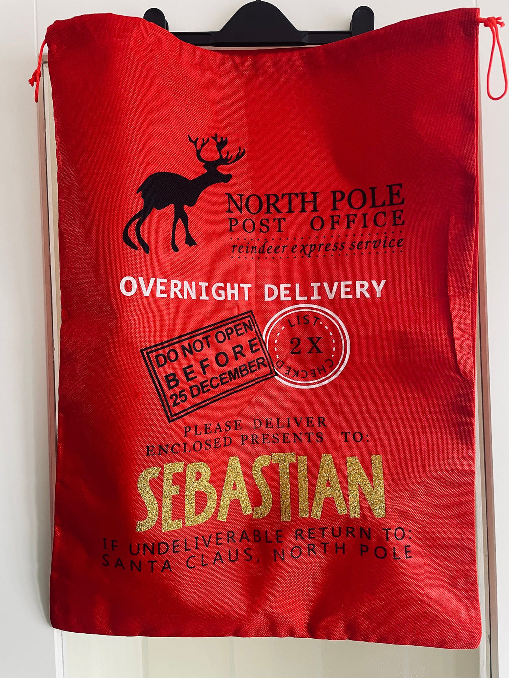 Personalised Santa Sacks. Christmas bag. Gift bag. Red Santa Sack.