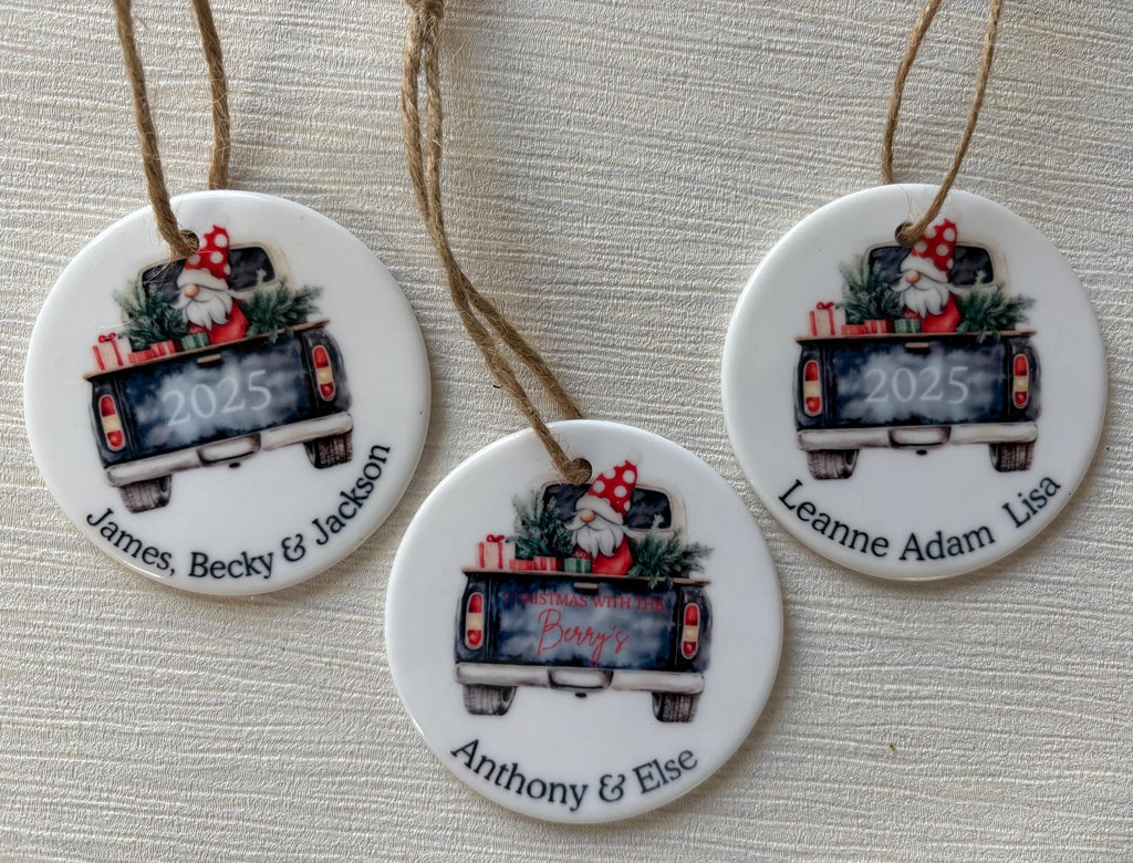 Personalised Christmas Decoration. Family decoration. Decoration with names. Stocking. Gnome. Tree decoration.