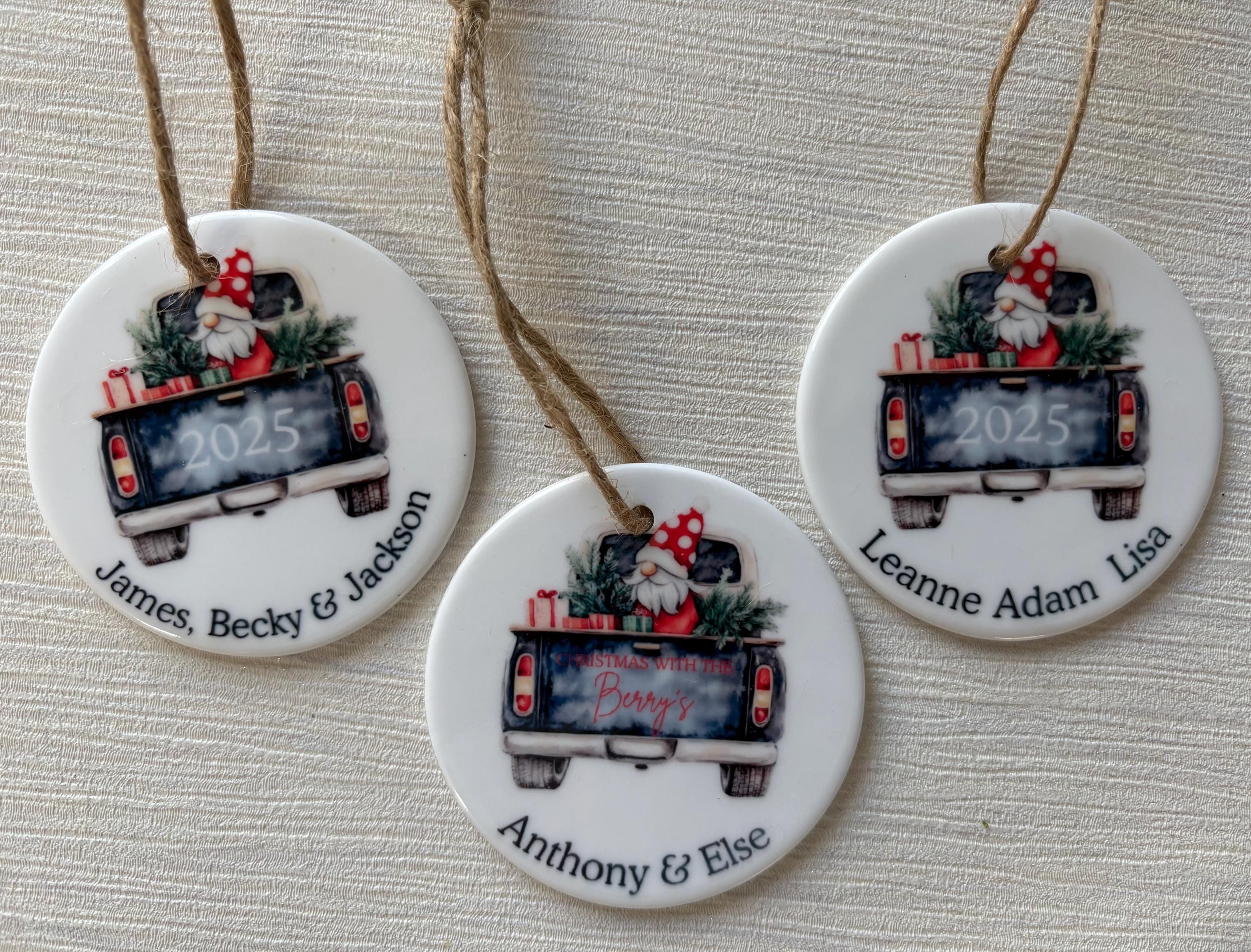 Personalised Christmas Decoration. Family decoration. Decoration with names. Stocking. Gnome. Tree decoration.