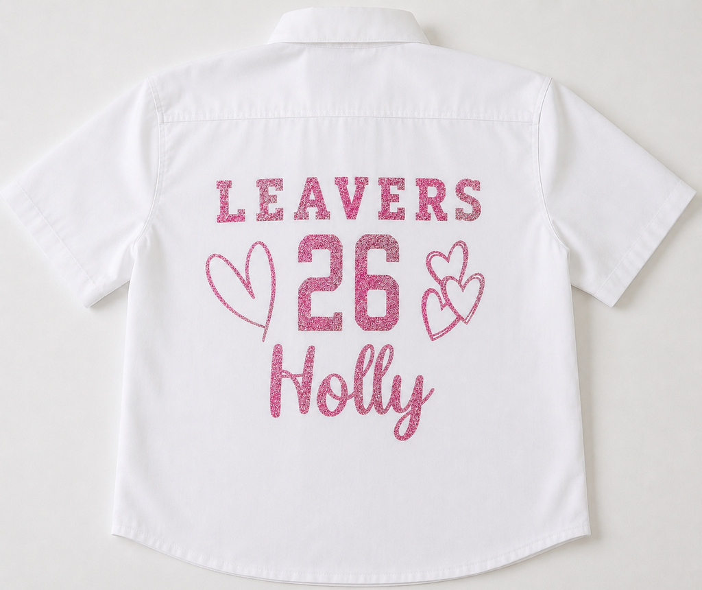 Leavers Shirt Transfers. Personalised. Ready to iron on.