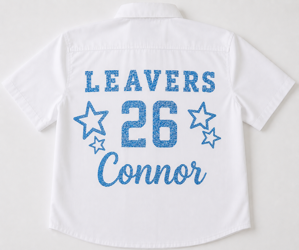 Leavers Shirt Transfers. Personalised. Ready to iron on.
