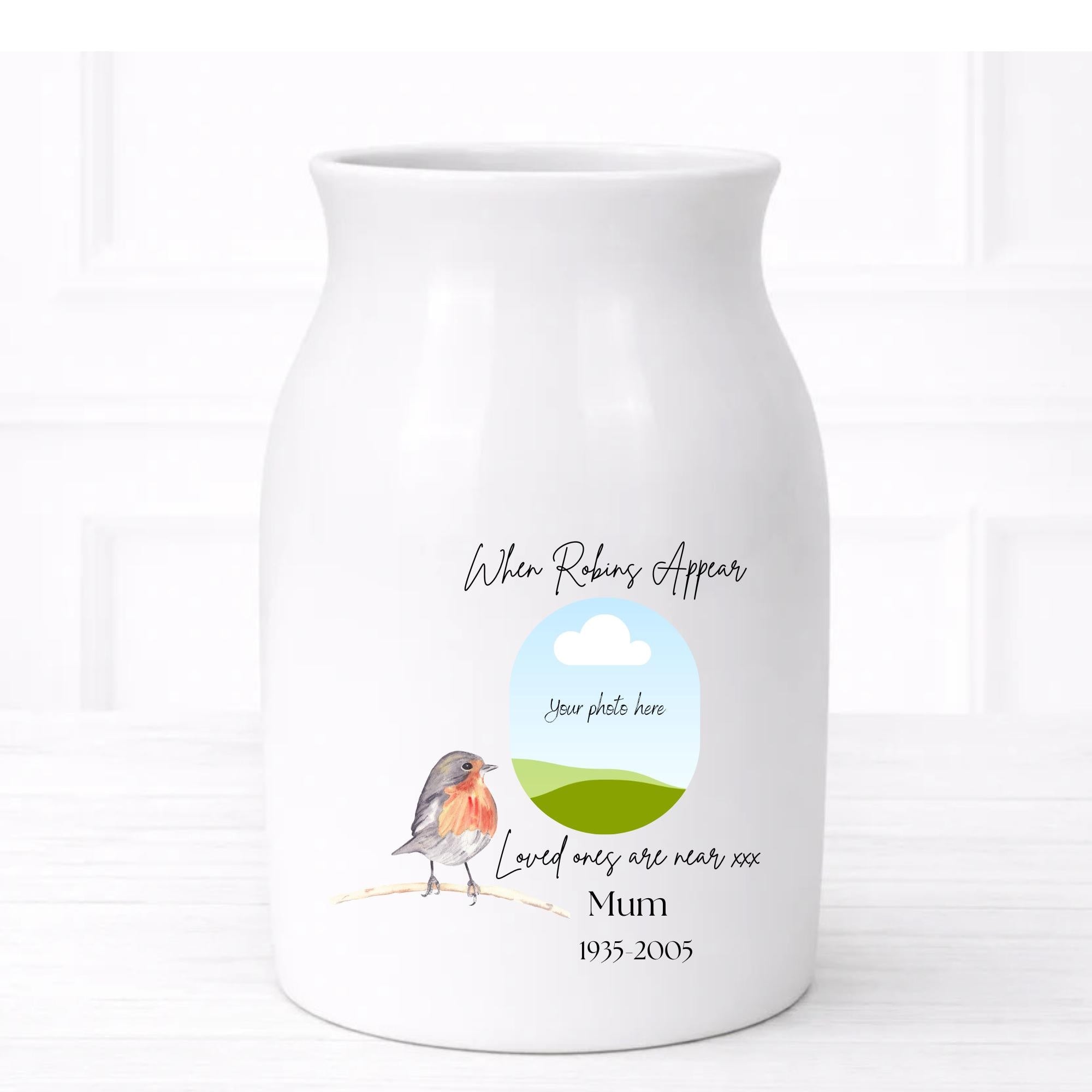 Flower Vase. In memory of... Personalised, photo option. A keepsake for the home or to keep in a special place.