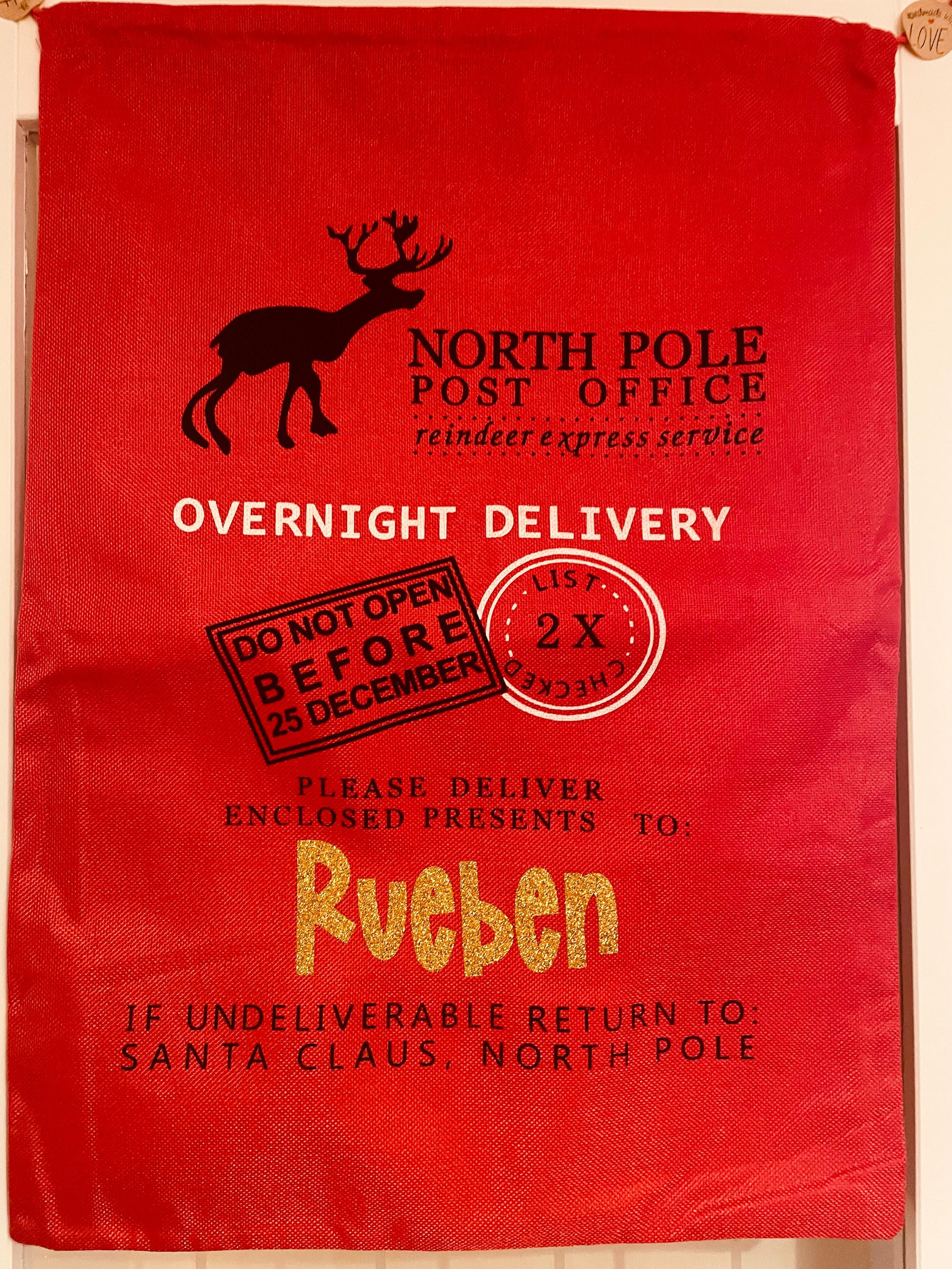 Personalised Santa Sacks. Christmas bag. Gift bag. Red Santa Sack.