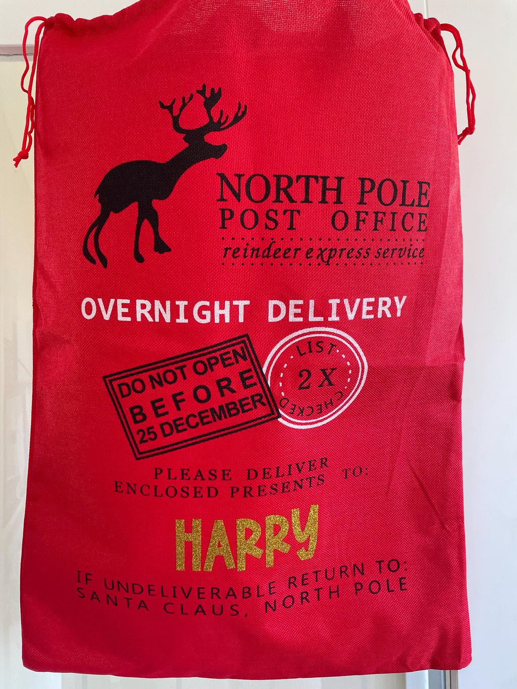 Personalised Santa Sacks. Christmas bag. Gift bag. Red Santa Sack.