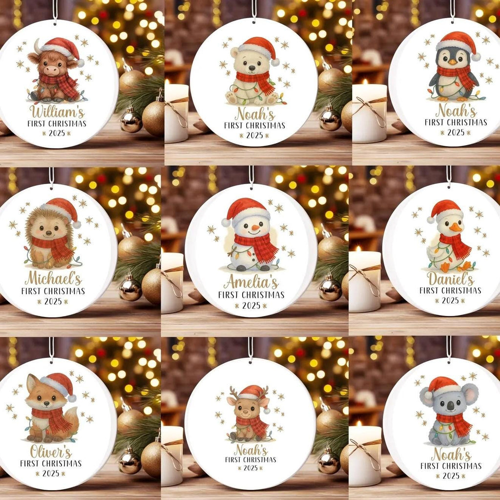Baby's First Christmas ceramic ornament. Personalised bauble. Christmas decoration.