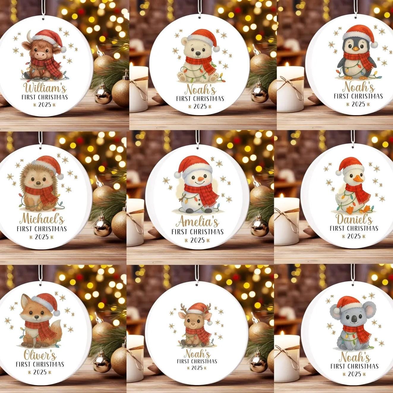 Baby's First Christmas ceramic ornament. Personalised bauble. Christmas decoration.