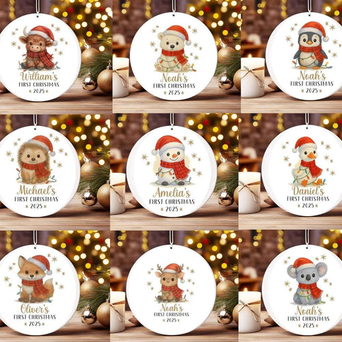 Baby's First Christmas ceramic ornament. Personalised bauble. Christmas decoration.