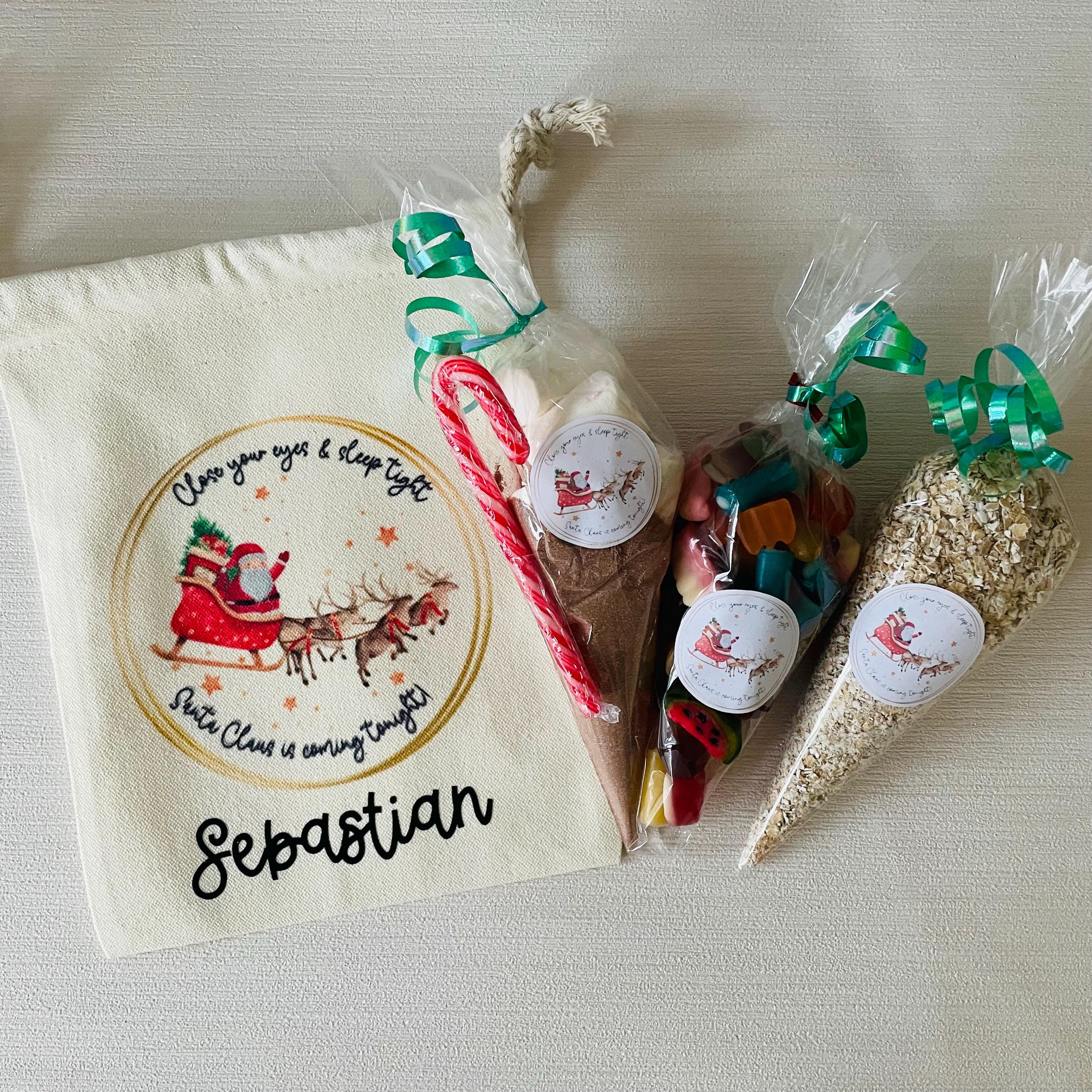 Personalised Christmas Eve bag, small bag with treat cones! Christmas bag. Stocking filler.