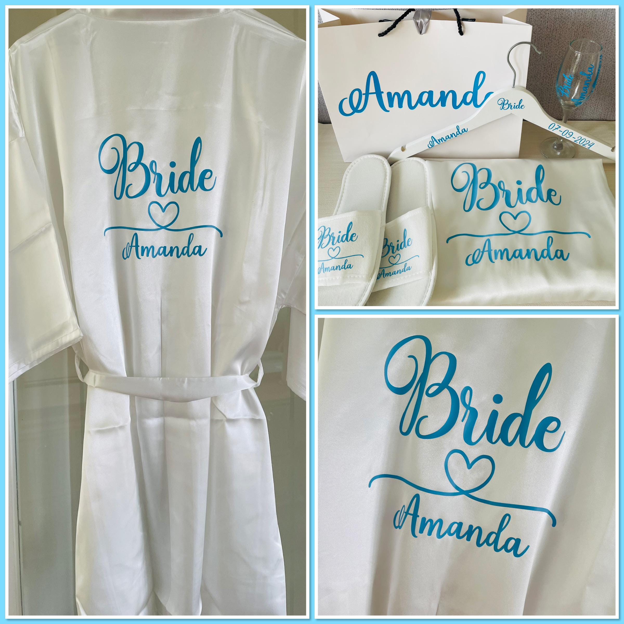 Bridal Party gifts sets and bundles. Bridesmaid gift sets. Hangers, Glass, Robe etc