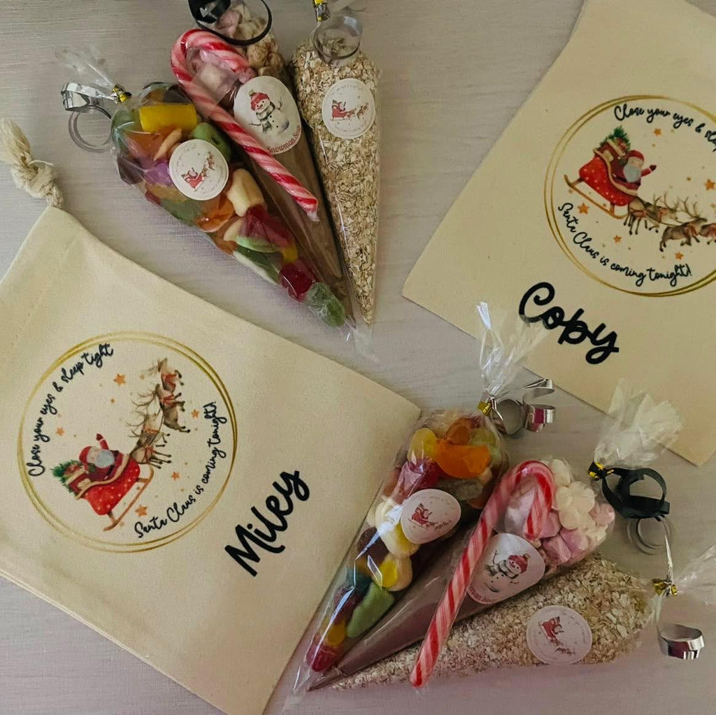 Personalised Christmas Eve bag, small bag with treat cones! Christmas bag. Stocking filler.