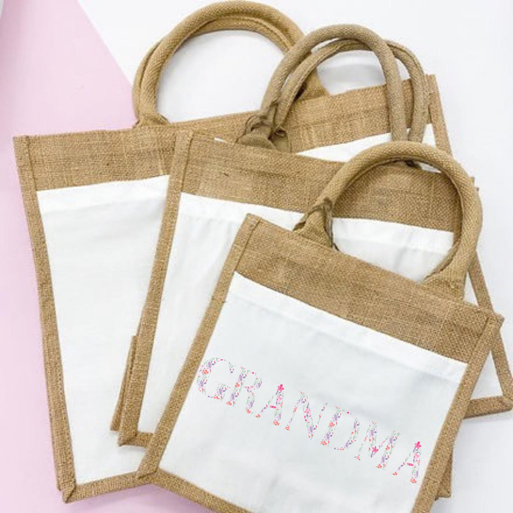 Jute bags. Personalised. Mum gift idea. Choice of Words. Mum/Mama/Nan/Glamma. Children’s names also added.
