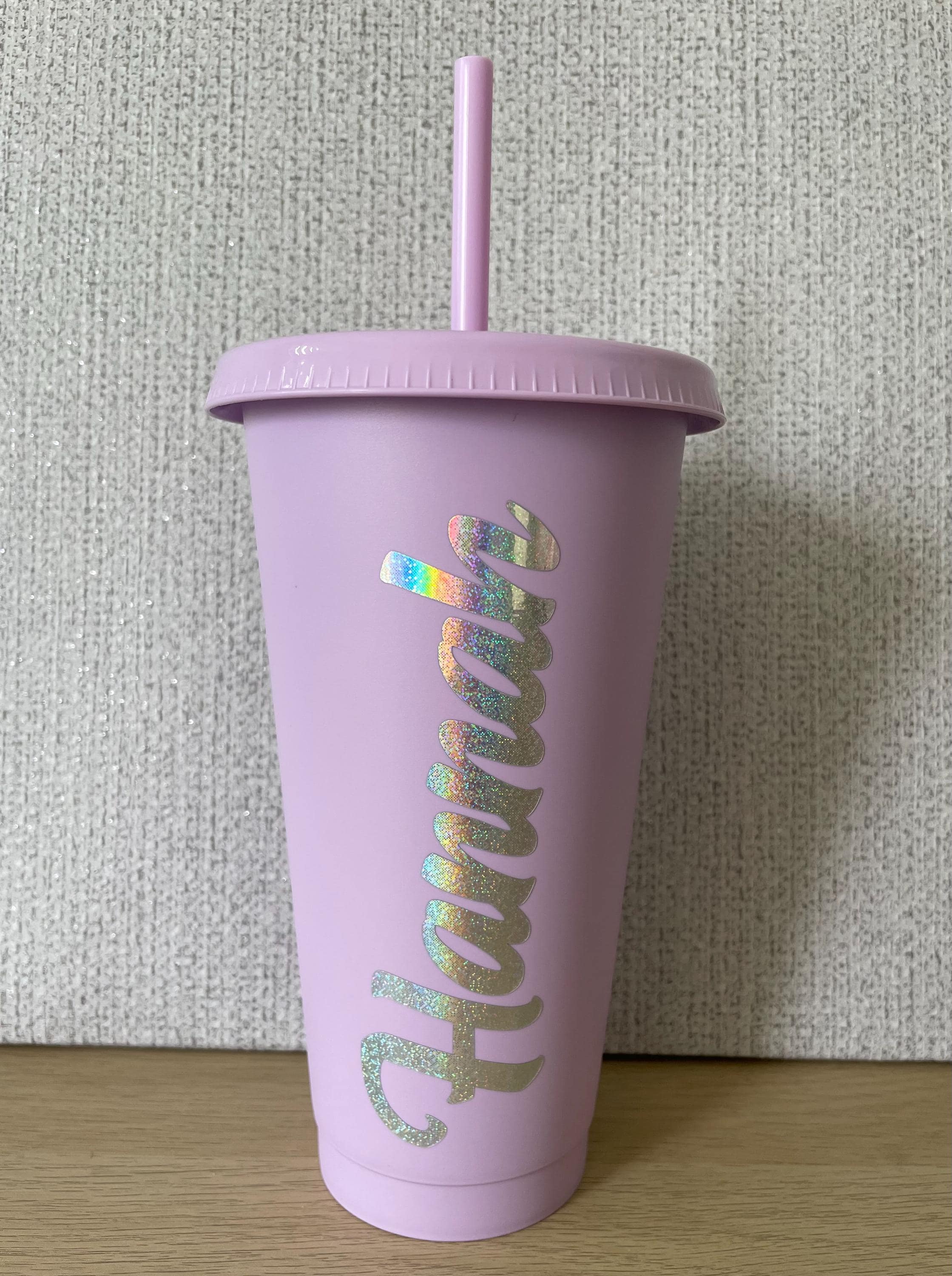 Personalized Cold Cup with Lid and Straw - Custom Name Design. Cup gift.