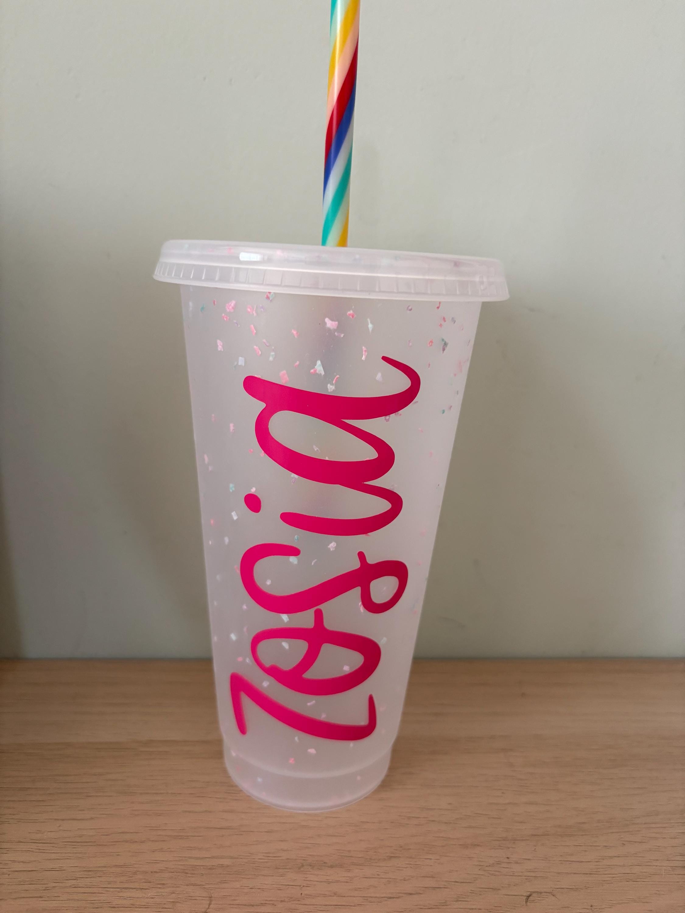 Personalized Cold Cup with Lid and Straw - Custom Name Design. Cup gift.